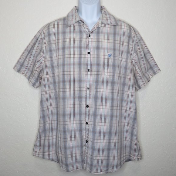 Mossimo Supply Co.* Men's Short Sleeve Button Down Curved Hem Plaid Shirt~‎ XL - Picture 1 of 12